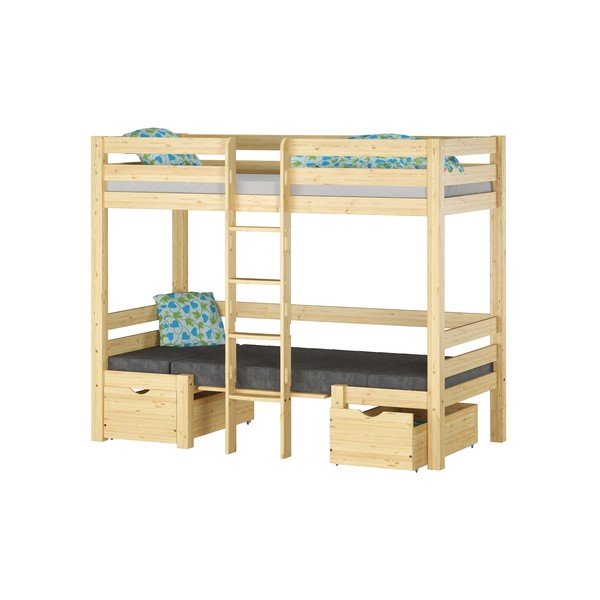 Piętrowe łóżko dziecięce z litego drewna sosnowego ze schowkiem 90x200 cm Elen – Olivia Living