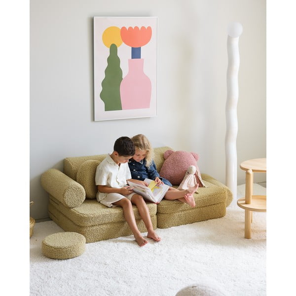 Zielona sofa dla dzieci z materiału bouclé 132 cm Settee – Wigiwama-image-2