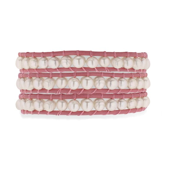 Różowa bransoletka skórzana z perłami Nova Pearls Copenhagen Leather Pink