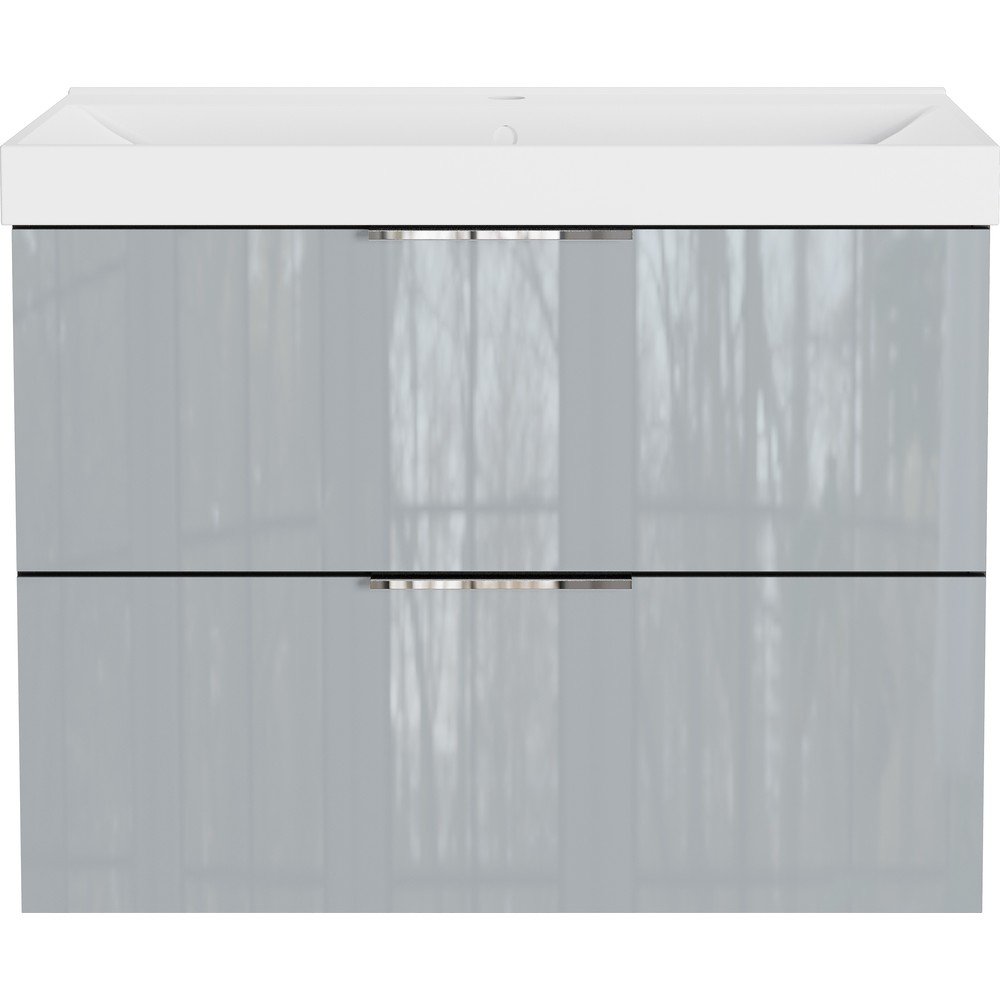 Szara wisząca szafka pod umywalkę z połyskiem 81x65 cm Celano – Germania (zdjęcie 4)