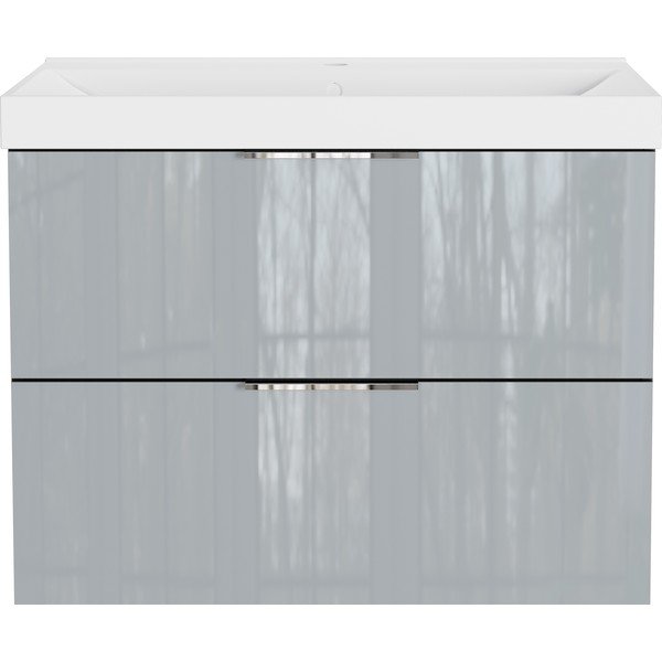 Szara wisząca szafka pod umywalkę z połyskiem 81x65 cm Celano – Germania-image-3
