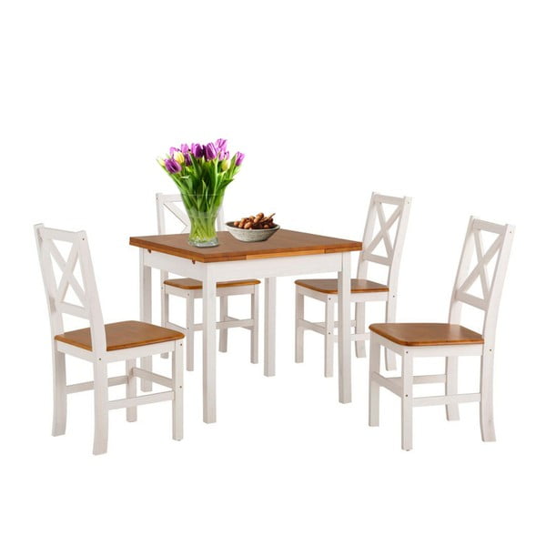 Biały stół z 4 krzesłami z litego drewna Støraa Marlon