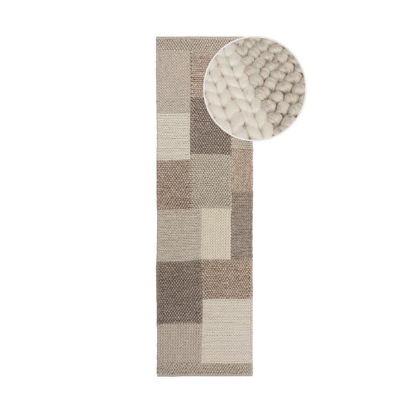 Beżowy chodnik z mieszanki wełny tkany ręcznie 60x230 cm Minerals Patchwork – Flair Rugs