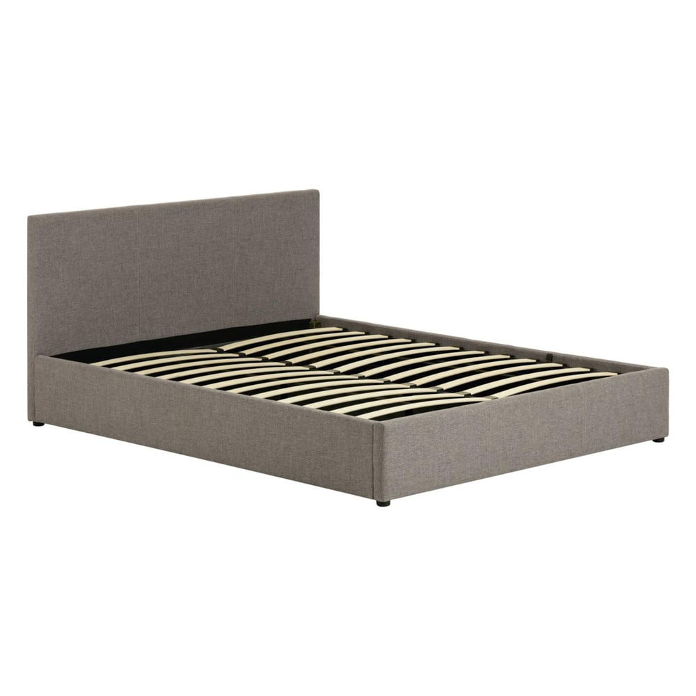 Szare tapicerowane łóżko dwuosobowe ze schowkiem i stelażem 180x200 cm Nahiri – Kave Home