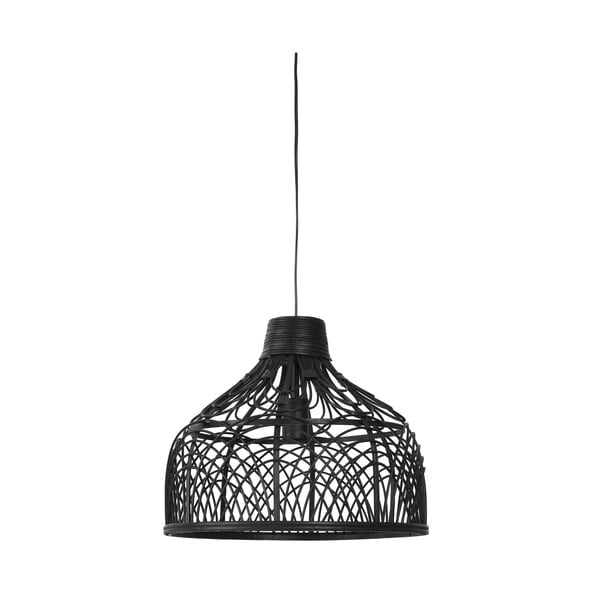 Czarna lampa sufitowa z rattanowym kloszem ø 42 cm Pocita – Light & Living