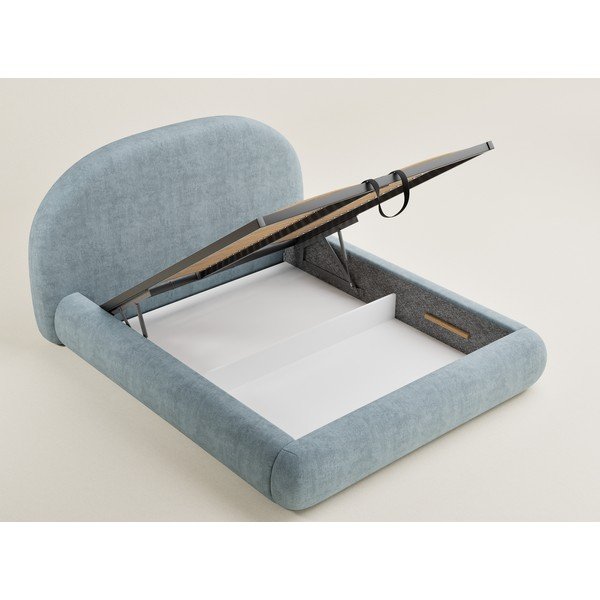 Jasnoniebieskie tapicerowane łóżko dwuosobowe ze schowkiem ze stelażem 180x200 cm Maumere – Maison de Rêve-image-2