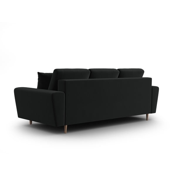 Czarna aksamitna rozkładana sofa ze schowkiem 235 cm Kyoto – Cosmopolitan Design-image-3