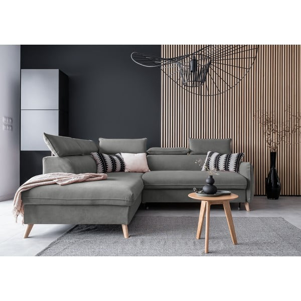 Jasnoszary aksamitny rozkładany narożnik (lewostronny) Sweet Harmony – Miuform-image-1