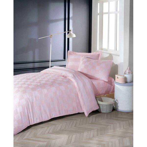 Różowa adamaszkowa pościel jednoosobowa 140x200 cm Kareli – Mijolnir