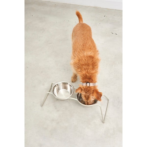 Zestaw misek ze stojakiem dla psów ze stali nierdzewnej Cena Greige M – MiaCara-image-3