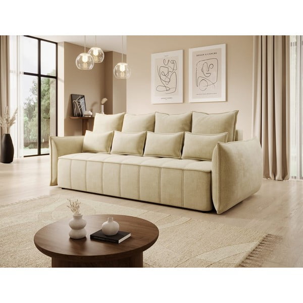 Beżowa aksamitna rozkładana/ze schowkiem sofa 242 cm Weltton – ELTAP-image-3