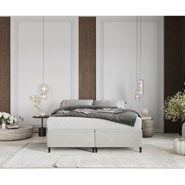 Kremowe tapicerowane łóżko dwuosobowe ze schowkiem 200x200 cm Tate – Maison de Rêve-image-3