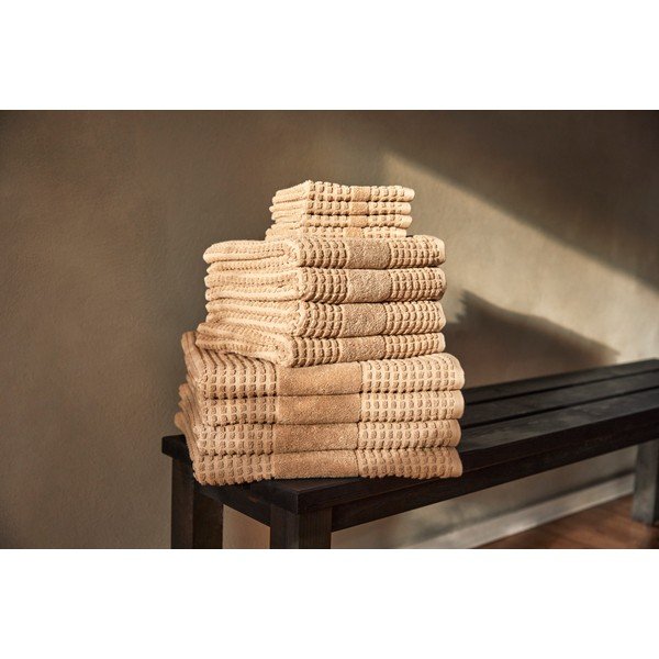 Beżowy ręcznik z bawełny organicznej 50x100 cm Check – JUNA-image-1