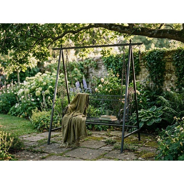 Czarna metalowa huśtawka ogrodowa Kari – Garden Pleasure-image-1