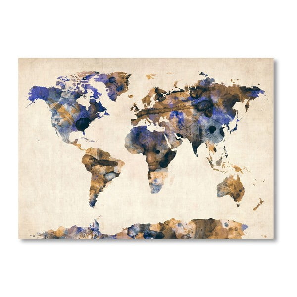 Plakat z niebiesko-brązową mapą świata Americanflat Painting, 60x42 cm