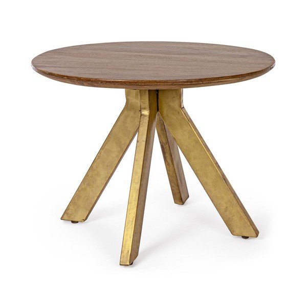 Okrągły stolik z litego drewna mango w kolorze złota/w ciemnym naturalnym kolorze ø 60 cm Sherman – Bizzotto