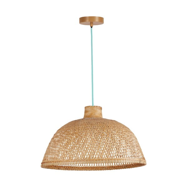 Turkusowa lampa wisząca z bambusowym kloszem ø 52 cm – SULION
