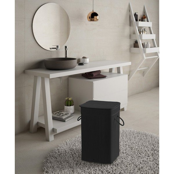 Czarny bambusowy kosz na pranie Gedy Tatami – Sapho-image-1