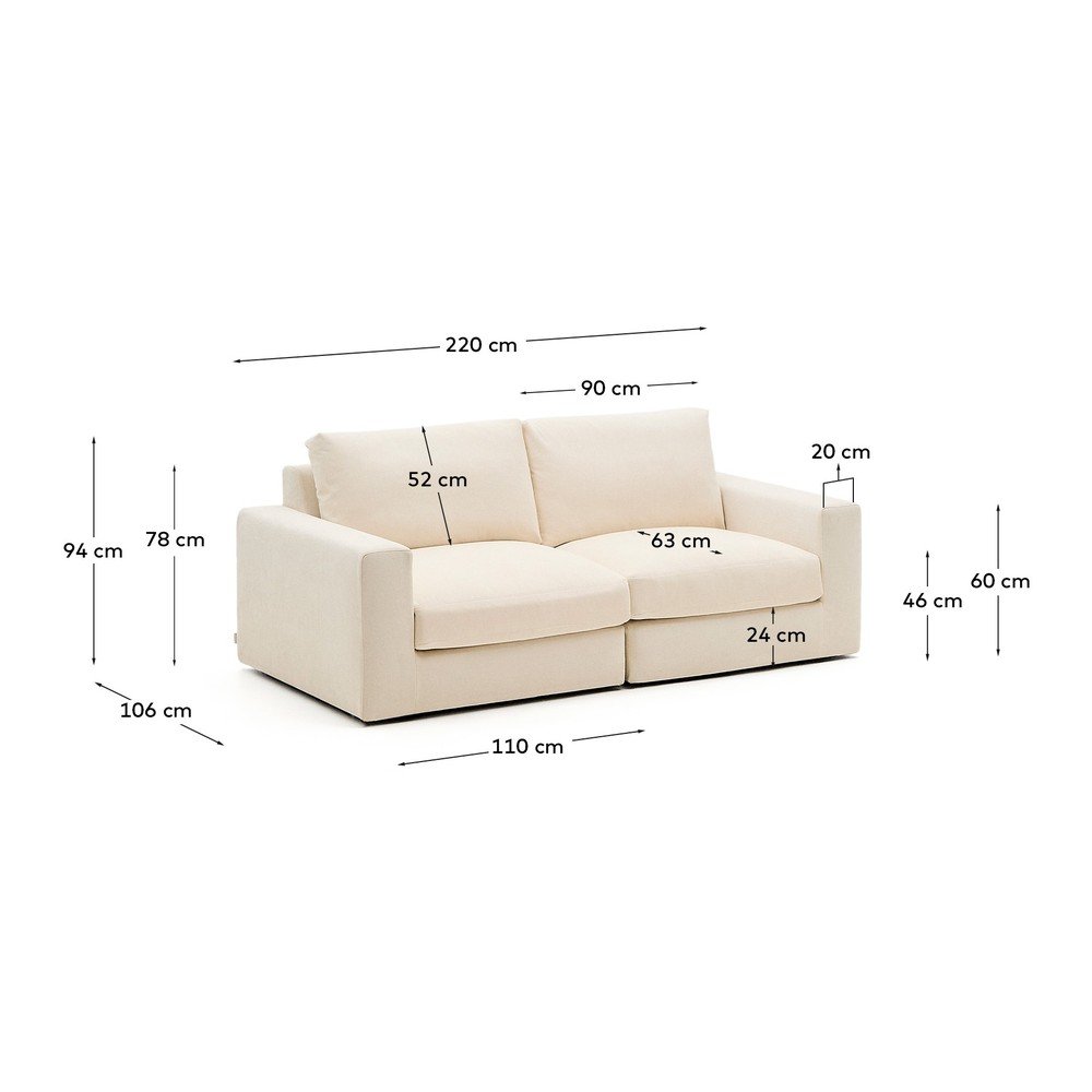 Beżowa sofa z tkaniny szenilowej 220 cm Alea – Kave Home (zdjęcie 3)