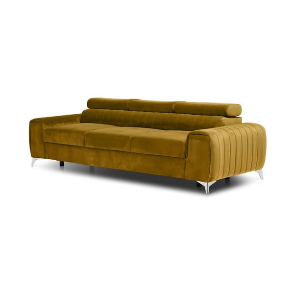 Musztardowa aksamitna rozkładana sofa 261 cm Laurence – ELTAP-image-2