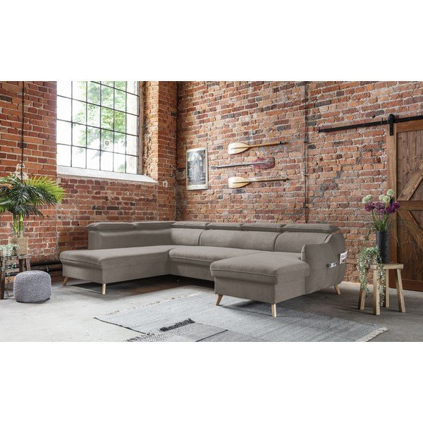 Jasnobrązowy aksamitny rozkładany narożnik (lewostronny/w kształcie litery U) Sweet Harmony – Miuform-image-1