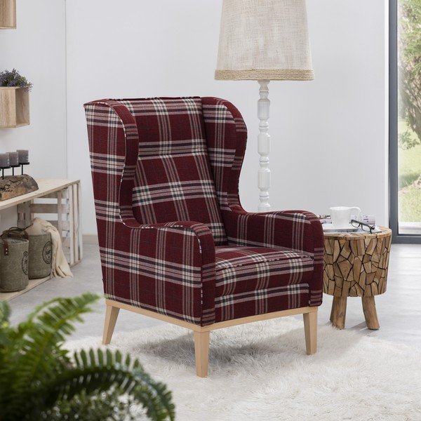 Czerwony fotel uszak w kratkę Max Winzer Angelo-image-1