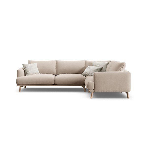 Beżowy aksamitny narożnik (prawostronny/w kształcie litery L) Naomi – Micadoni 