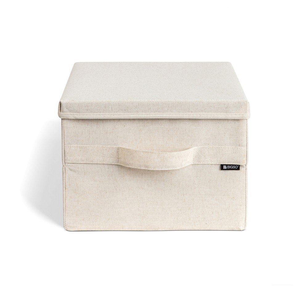 Beżowy tekstylny pojemnik z pokrywką 31x41x22 cm Soft Storage Medium – Bigso