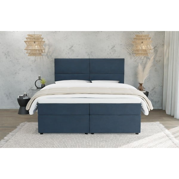Ciemnoniebieskie łóżko boxspring ze schowkiem 160x200 cm Rico – Ropez-image-3