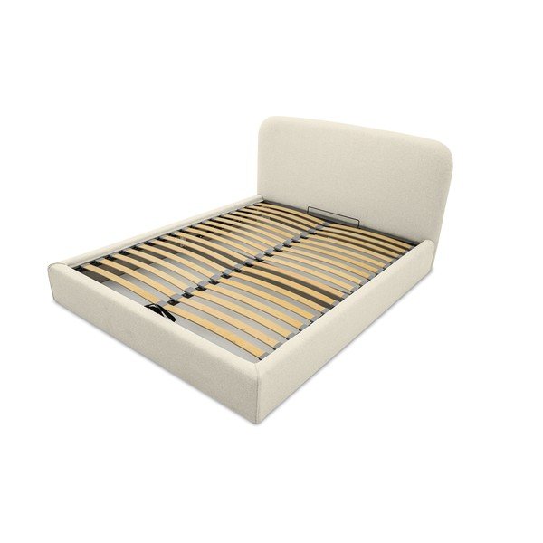 Kremowe tapicerowane łóżko dwuosobowe ze schowkiem ze stelażem 140x190 cm Sea – Scandic-image-4