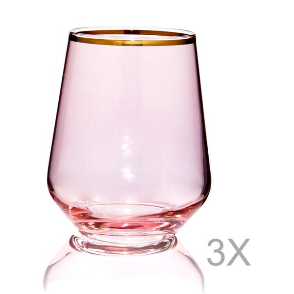 Zestaw 3 różowych szklanek Mezzo Amor Rosanne, 220 ml