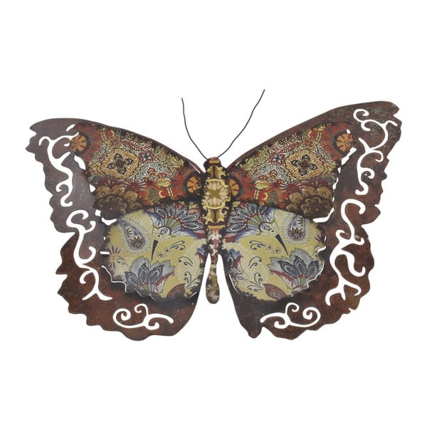 Metalowy motyl na ścianę, 34 cm, brązowy