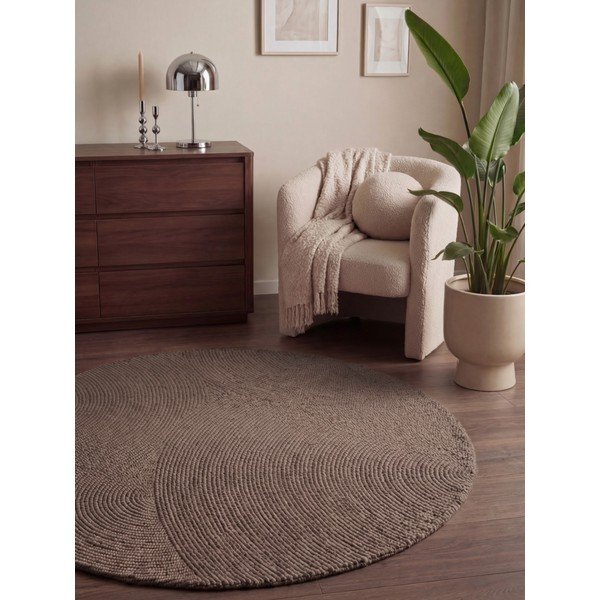 Szarobrązowy wełniany okrągły dywan tkany ręcznie ø 200 cm Calmio – Hanse Home-image-1