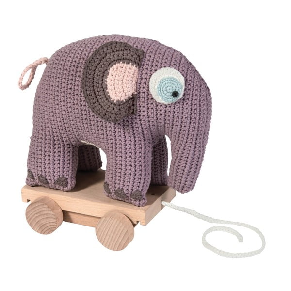 Szydełkowa zabawka na sznurku Sebra Crochet Elephant On Wheels