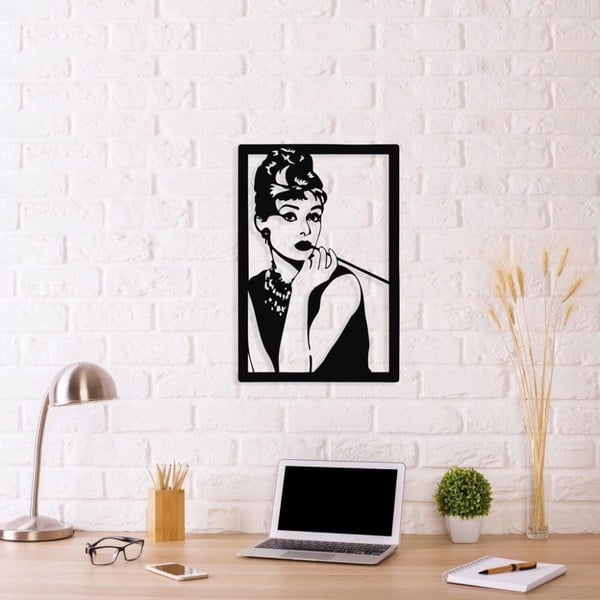 Czarna metalowa dekoracja ścienna Audrey Hepburn, 34x50 cm
