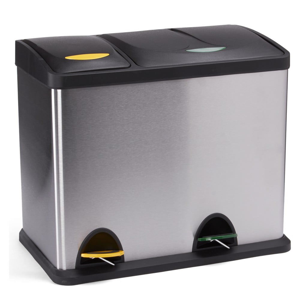 Stalowy kosz na śmieci 18+8 l do segregacji odpadów/z pedałem w kolorze matowego srebra   Tri Selectif – MSV