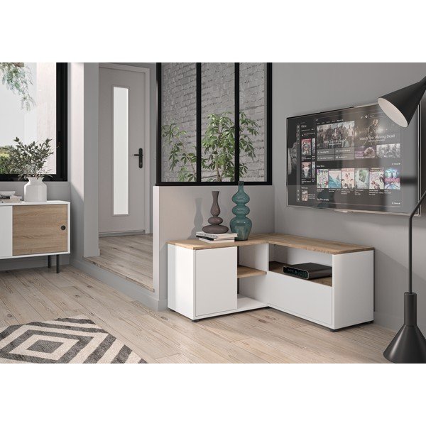 Biała szafka pod TV w dekorze dębu 90x45 cm Angle – TemaHome-image-1