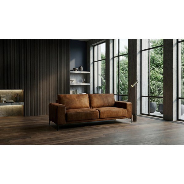 Koniakowa sofa z imitacji skóry 224 cm Copenhagen – Scandic-image-1