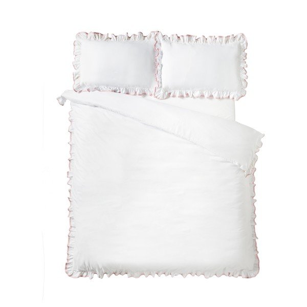 Biała/różowa pościel dwuosobowa 200x200 cm So Soft Mono Frill – Catherine Lansfield