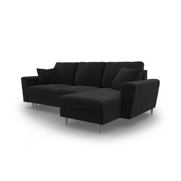 Czarny aksamitny rozkładany narożnik ze schowkiem Kyoto – Cosmopolitan Design-image-4