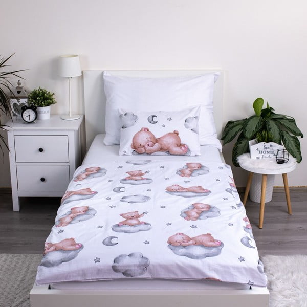 Biała bawełniana pościel dziecięca do łóżeczka 100x135 cm Teddy Bear "Ribbon" – Jerry Fabrics-image-2