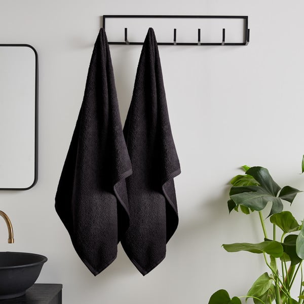 Czarne bawełniane ręczniki kąpielowe szybkoschnące/frotte zestaw 2 szt. 90x140 cm Quick Dry – Catherine Lansfield-image-1