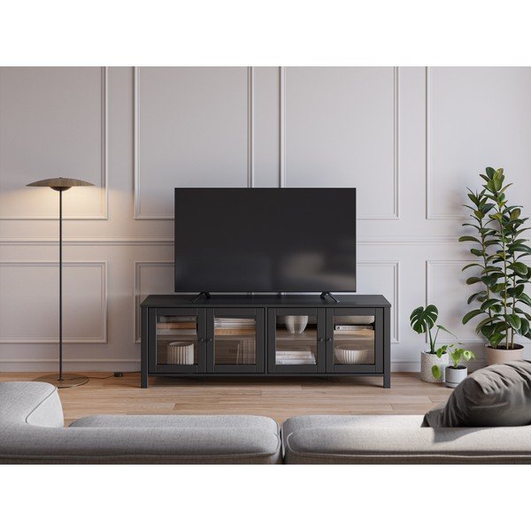 Czarna szafka pod TV z litego drewna sosnowego 150x50x40 cm Alessandra – Marckeric-image-1