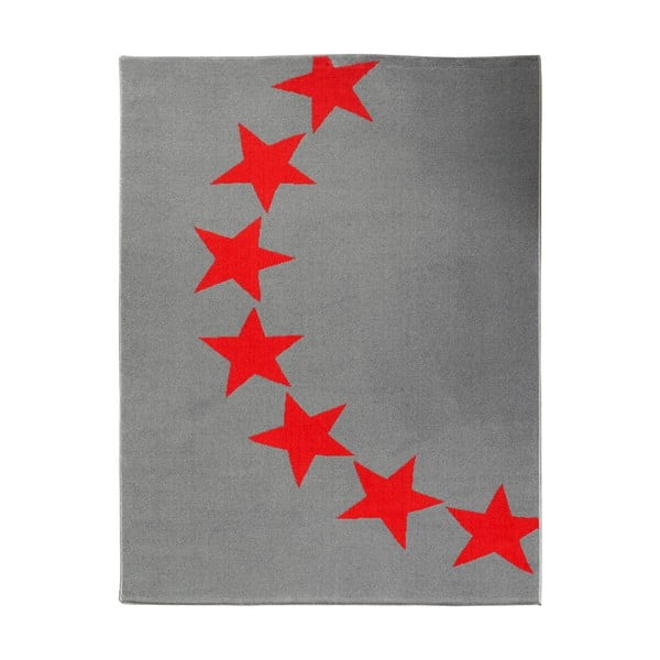 Dywan City & Mix - szary w czerwone gwiazdy, 140x200 cm