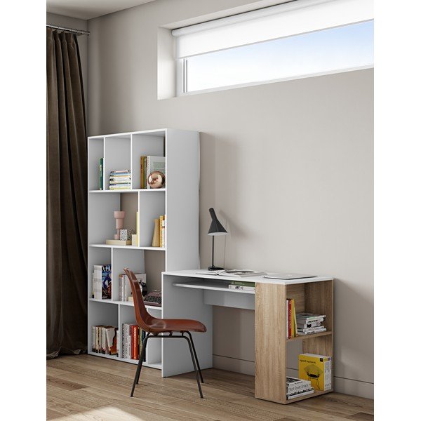 Białe biurko w dekorze dębu 114x50 cm Yale – TemaHome -image-1