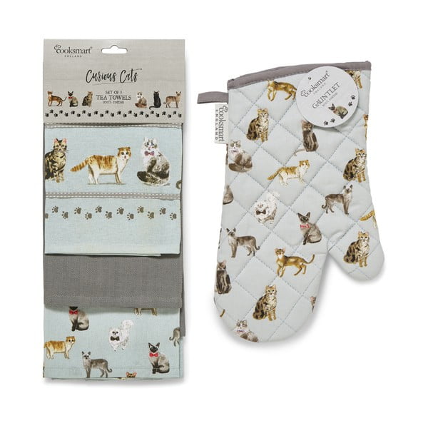 Zestaw ścierek i rękawicy kuchennej 4 szt. Curious Cats – Cooksmart ®