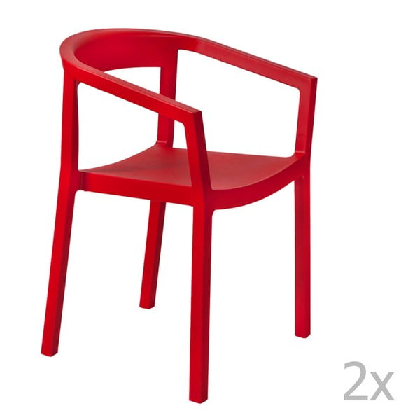 Zestaw 2 czerwonych krzeseł ogrodowych z podłokietnikami Resol Peach