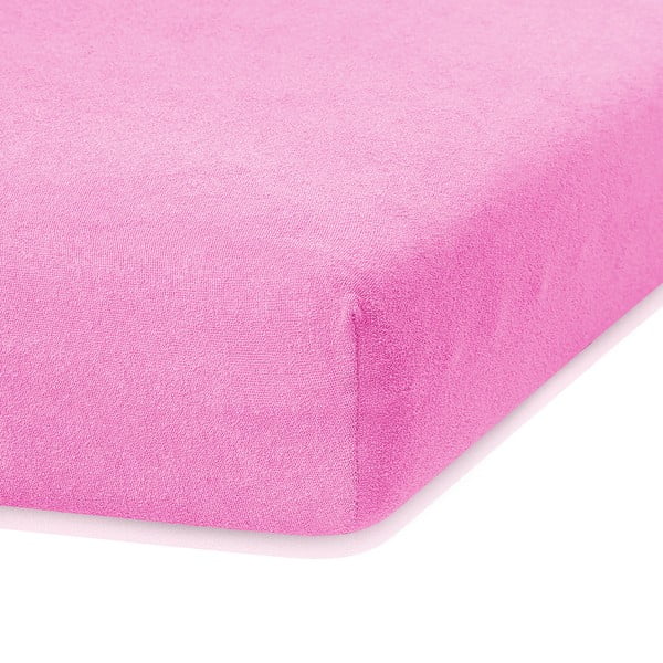 Różowe prześcieradło elastyczne z dużym dodatkiem bawełny AmeliaHome Ruby, 200x140-160 cm