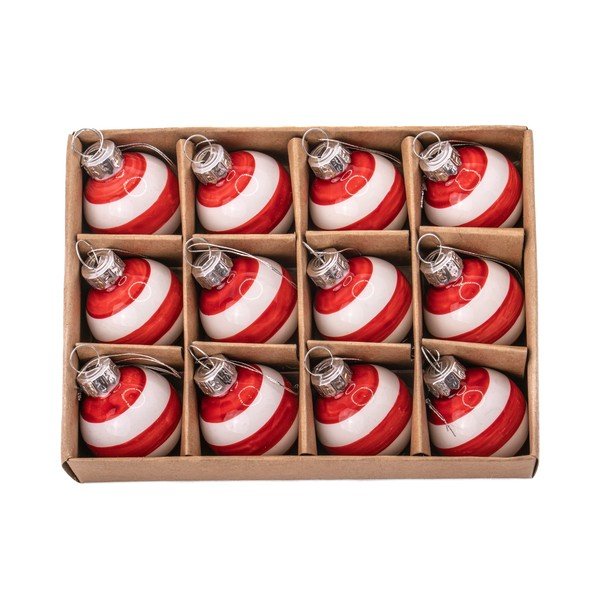 Szklane bombki zestaw 12 szt. wykonane ręcznie ø 3 cm Bauble Stripe – Sass & Belle-image-1