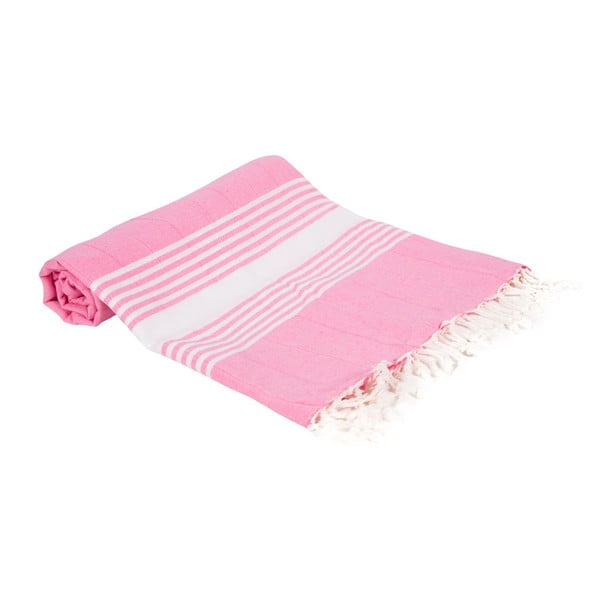 Różowy ręcznik kąpielowy tkany ręcznie Ivy's Esin, 100x180 cm